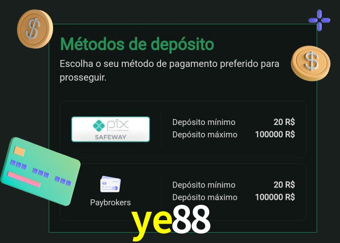 O cassino ye88 oferece uma grande variedade de métodos de pagamento